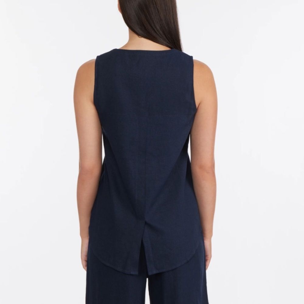Ellen Tracy Sleeveless Zipper Detail Top Navy Blue Medium NWT - Picture 3 of 11
